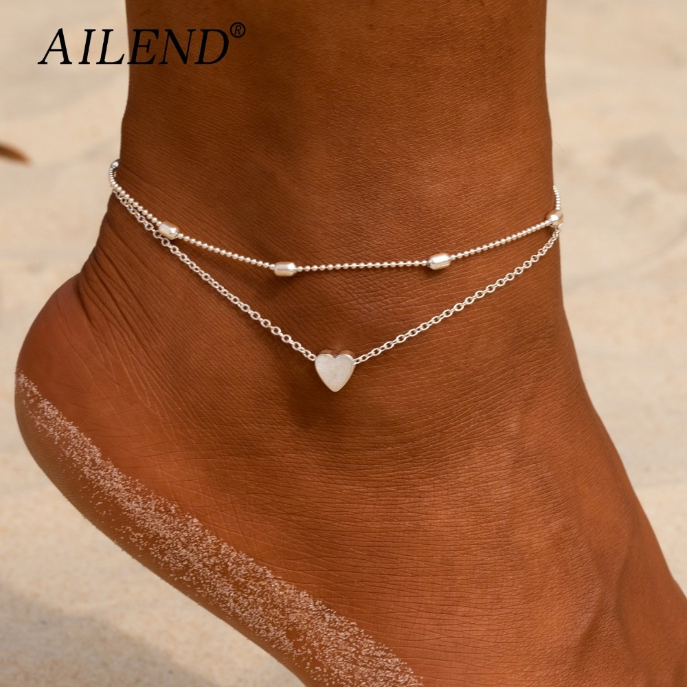 Anklet Summer
 AILEND fashion jewelry double love beach anklet female