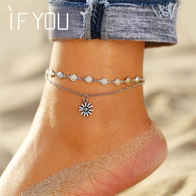 Anklet Summer
 IF YOU Bohemia Sunflower Summer Beach Multilayer Anklets