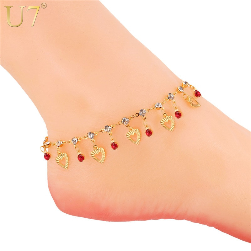 Anklet Summer
 U7 Trendy Heart Anklet Summer Jewelry Gift Red Crystal