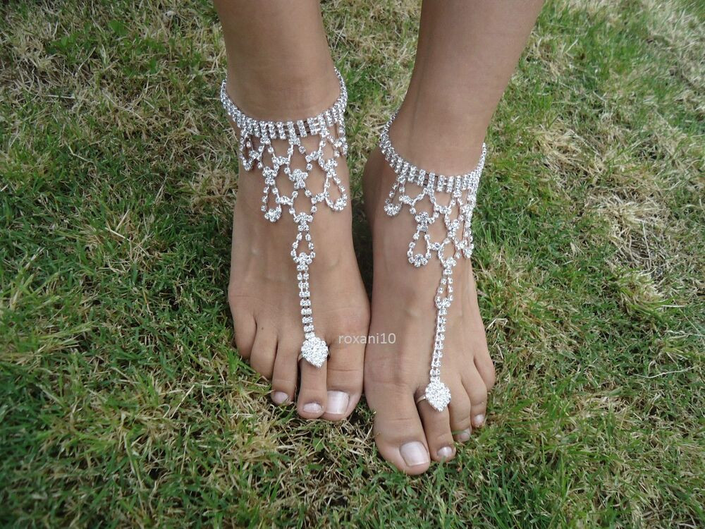 Anklet With Shoes
 Shining Crystal barefoot sandals anklet foot Beach