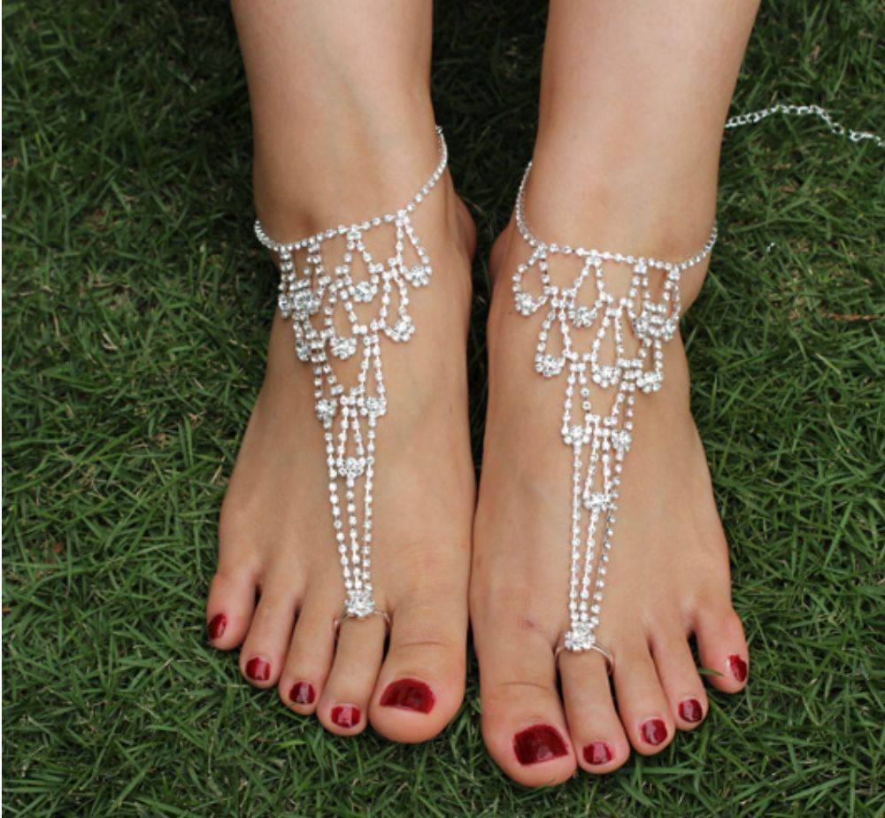 Anklet With Shoes
 Wedding Crystal Bridal Barefoot Sandals Foot Jewellery