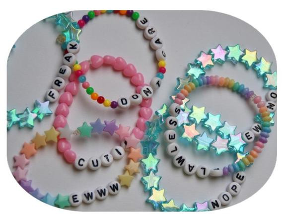 Anklet With Words TWO CUSTOM bracelets cute kawaii beaded pastel by