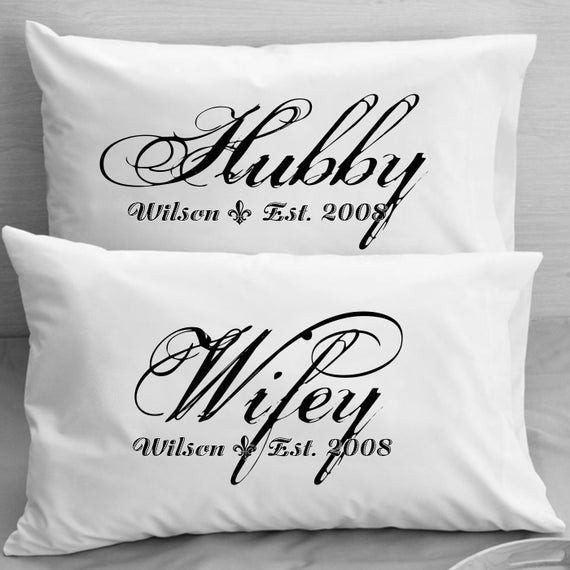 Anniversary Gift Ideas For Couple
 Couples Pillow Cases Custom Personalized Wifey Hubby Wife