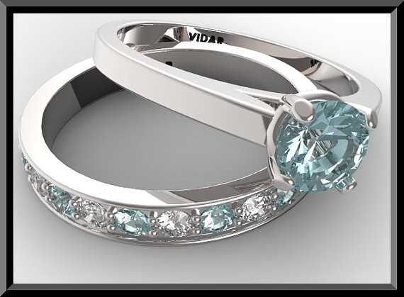 Aquamarine Wedding Band
 Diamond And Aquamarine Wedding Ring Set Half Eternity Set