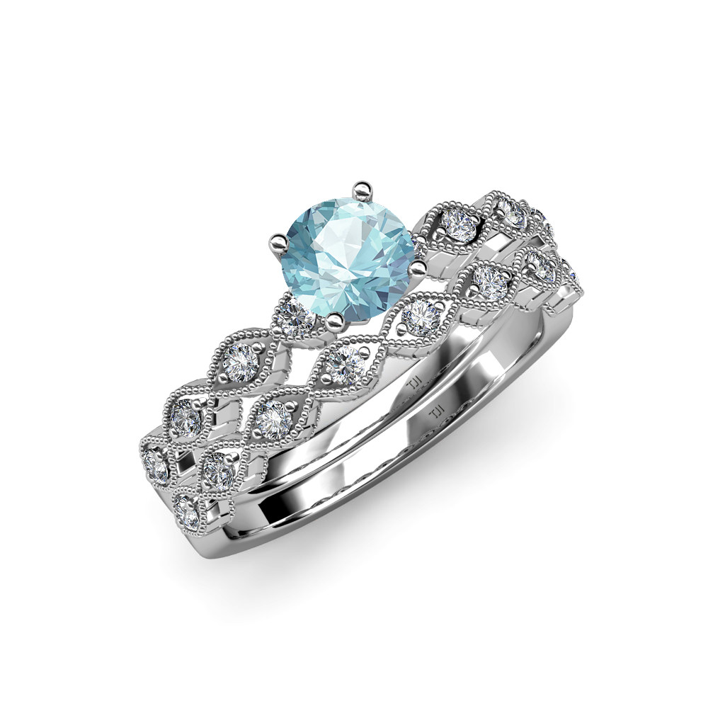 Aquamarine Wedding Band
 Aquamarine & Diamond Marquise Shape Engagement Ring