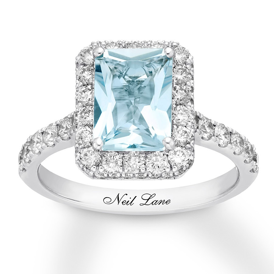 Aquamarine Wedding Band
 Neil Lane Aquamarine Engagement Ring 1 ct tw Diamonds 14K