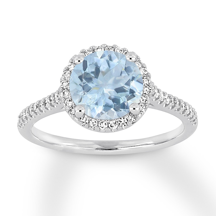 Aquamarine Wedding Band
 Aquamarine Engagement Ring 1 4 ct tw Diamonds 14K White