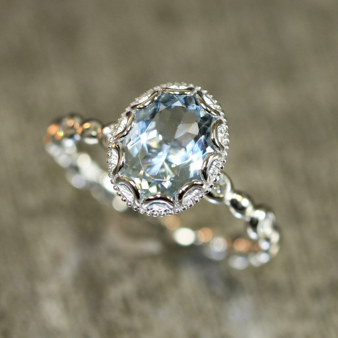 Aquamarine Wedding Band
 Floral Aquamarine Engagement Ring in 14k White by LaMoreDesign