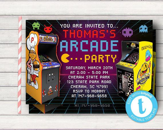 Arcade Birthday Party Ideas
 Arcade Theme Party Invitation Arcade Birthday Invitations