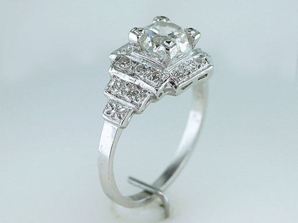 Art Deco Diamond Rings
 Vintage Antique GIA Certified 1 21ct Diamond Platinum Art