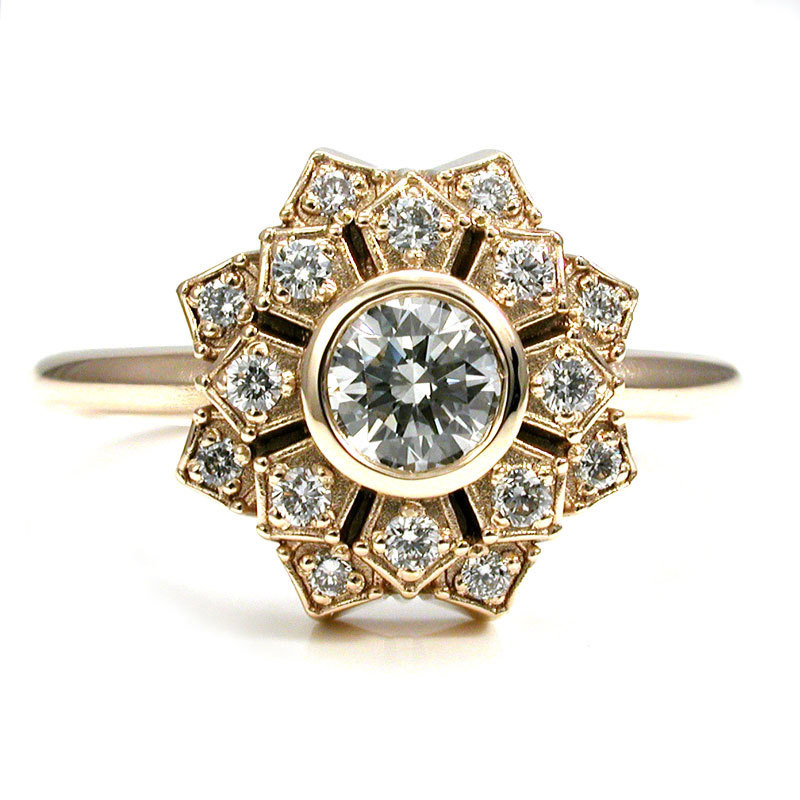 Art Deco Diamond Rings
 Art Deco Engagement Ring Petal Double Halo 14k Yellow Gold