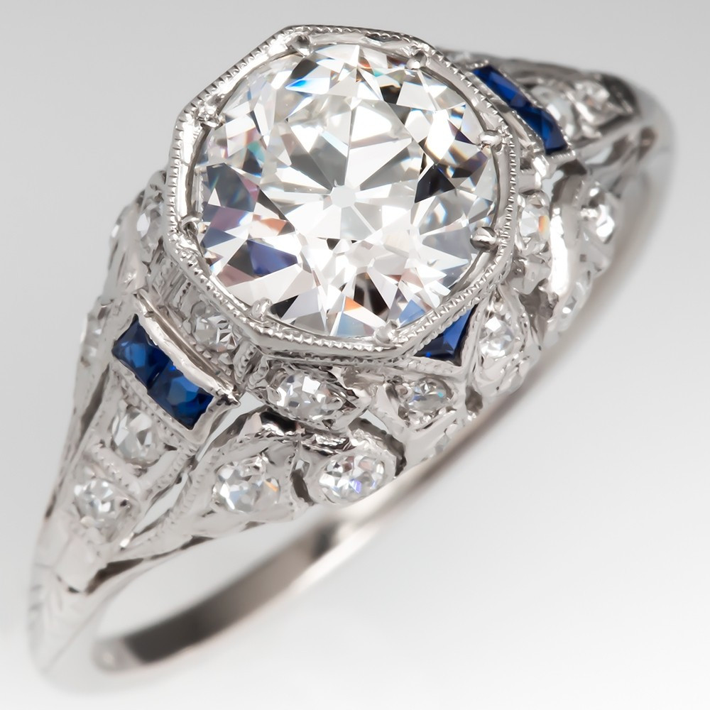 Art Deco Diamond Rings
 Art Deco Engagement Ring 1 4CT GIA Diamond w Sapphire Accents