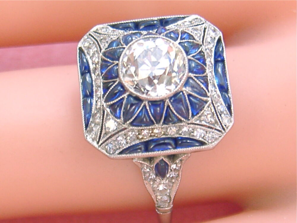 Art Deco Diamond Rings
 ESTATE ART DECO 1 35ctw EURO DIAMOND SAPPHIRE PLATINUM