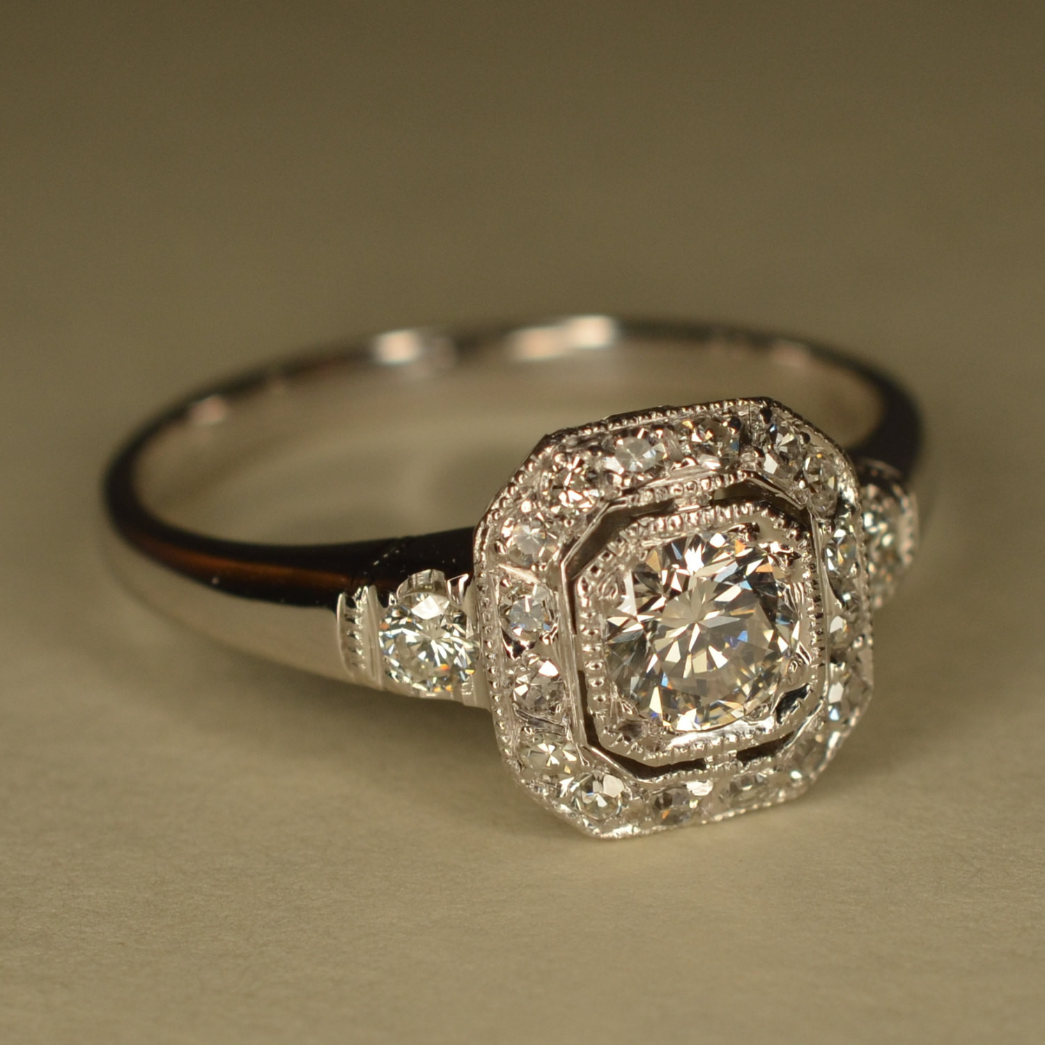 Art Deco Diamond Rings
 RESERVED Art Deco Inspired Wedding Ring Platinum and 14k