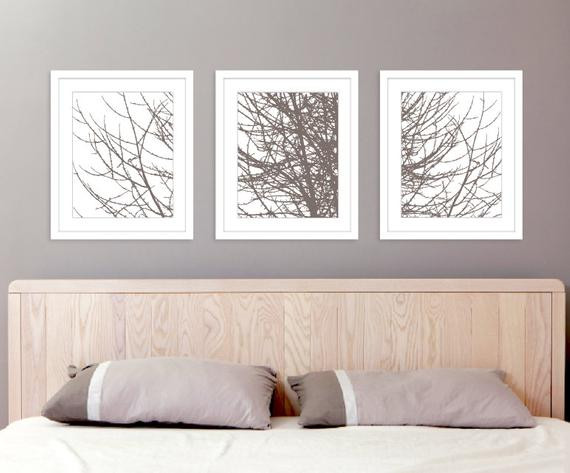 Artwork For Bedroom Wall
 Modern Tree Branches Art Prints Set of 3 prints