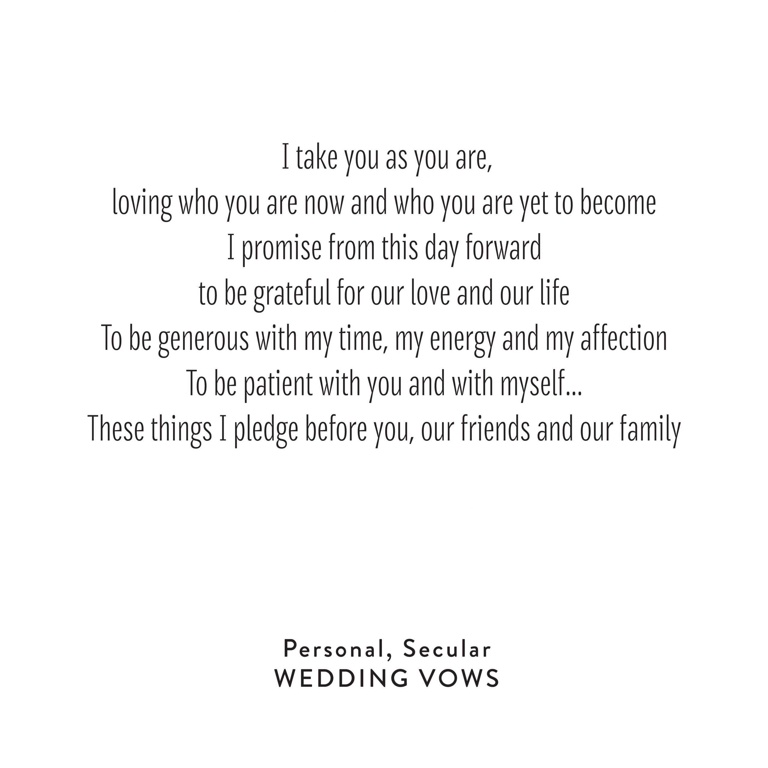 Atheist Wedding Vows
 Sample Personal Wedding Vows