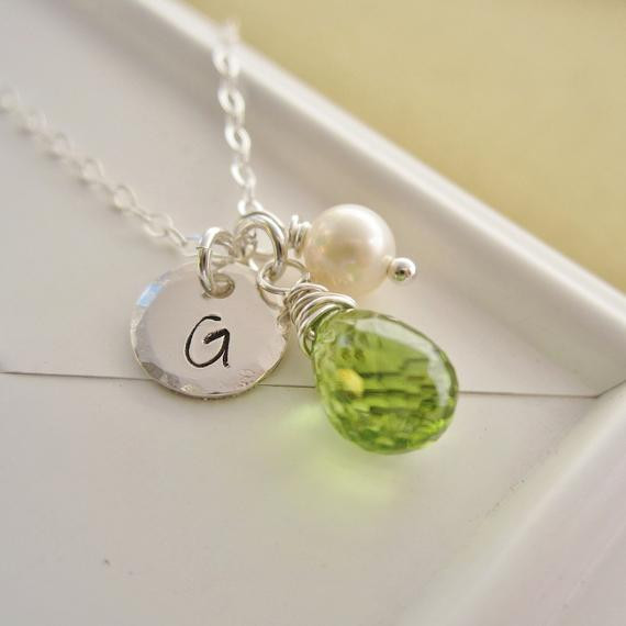 August Birthstone Necklace
 August birthstone necklace personalized green by