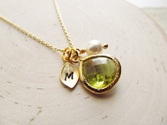 August Birthstone Necklace
 Peridot Necklace Gold August Birthstone Necklace Leaf