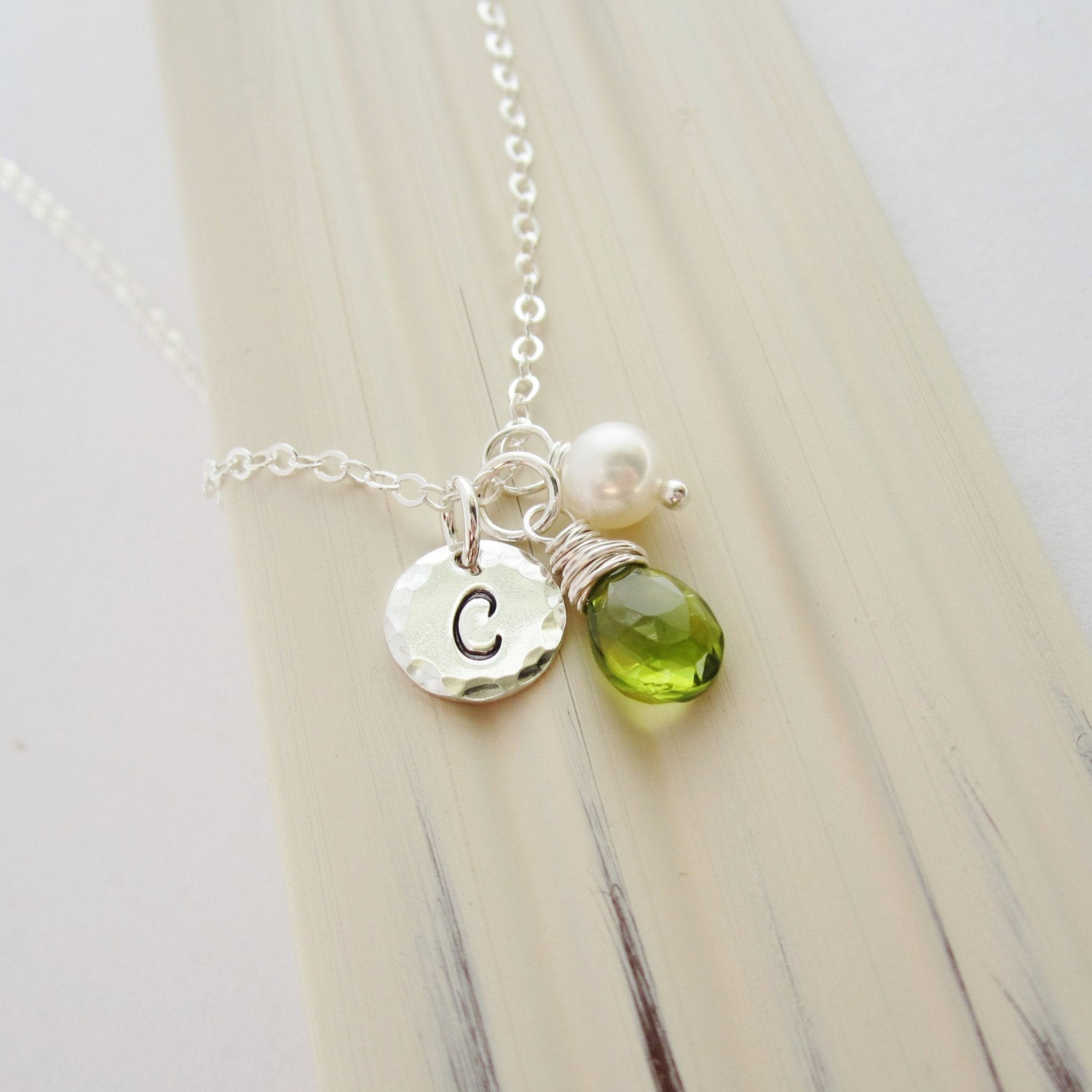 August Birthstone Necklace
 August birthstone necklace personalized green peridot