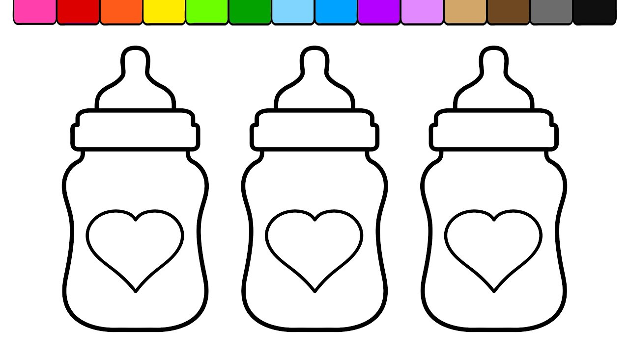 Baby Bottle Coloring Pages
 Learn Colors and Color Heart Baby Bottles Coloring Pages