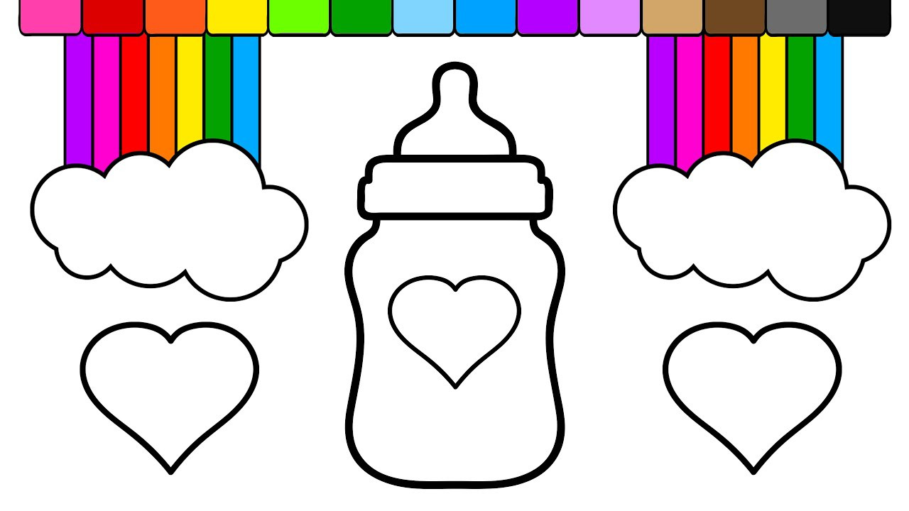 Baby Bottle Coloring Pages
 Learn Colors for Kids and Color Rainbow Heart Baby Bottle