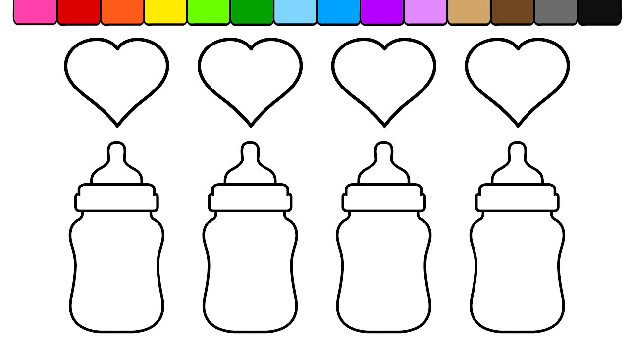 Baby Bottle Coloring Pages
 Learn Colors for Kids and Color 4 Heart Baby Bottles