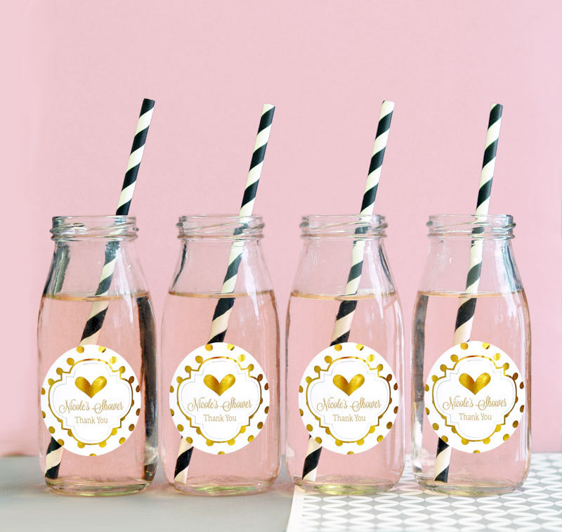 Baby Bottle Party Favor
 Pink and Gold Baby Shower Favors Glass Milk Bottles by
