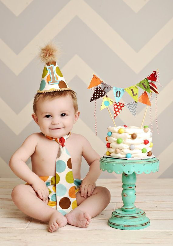 Baby Boy Cake Ideas For First Birthday
 Cake Bunting Smash Cake topper custom colored hand by