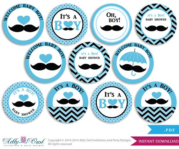 Baby Boy Cupcakes Toppers
 Boy Mustache Cupcake Toppers for Baby Shower Printable DIY