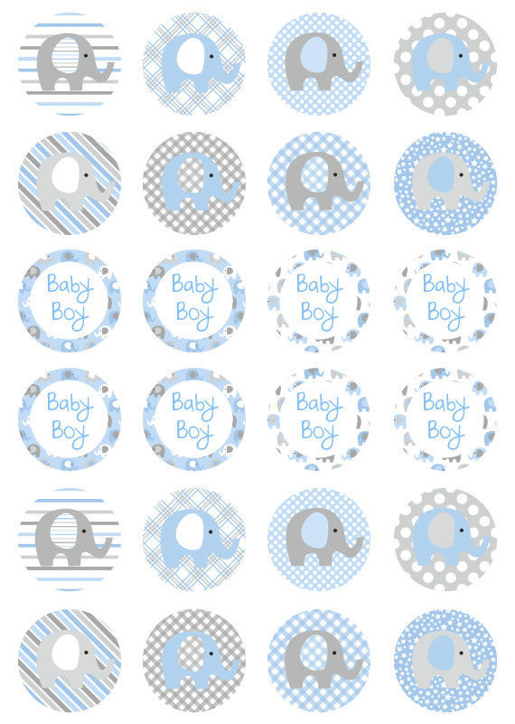 Baby Boy Cupcakes Toppers
 24 Elephant Boy Blue Baby Shower 4cm round cupcake edible