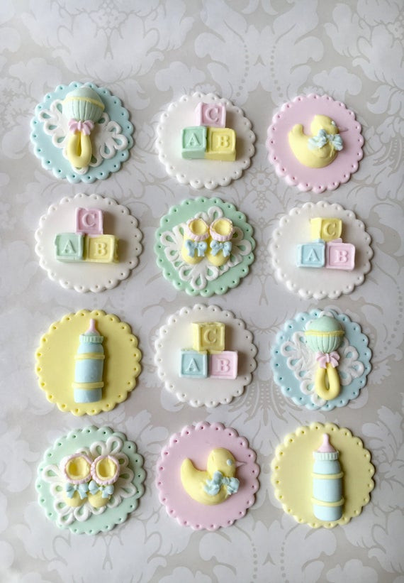 Baby Boy Cupcakes Toppers
 Baby Shower fondant cupcake toppers Edible baby shower