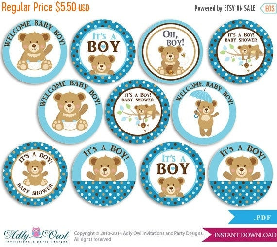 Baby Boy Cupcakes Toppers
 Boy Teddy Bear Cupcake Toppers for Baby by adlyowlpartyprints