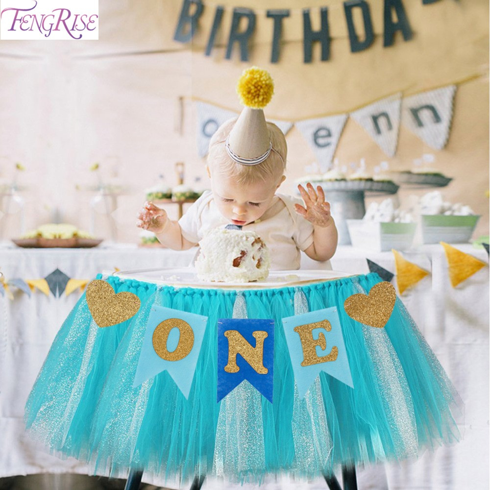 Baby Boy First Birthday Party
 FENGRISE Baby First Birthday Blue Pink Chair Banner ONE