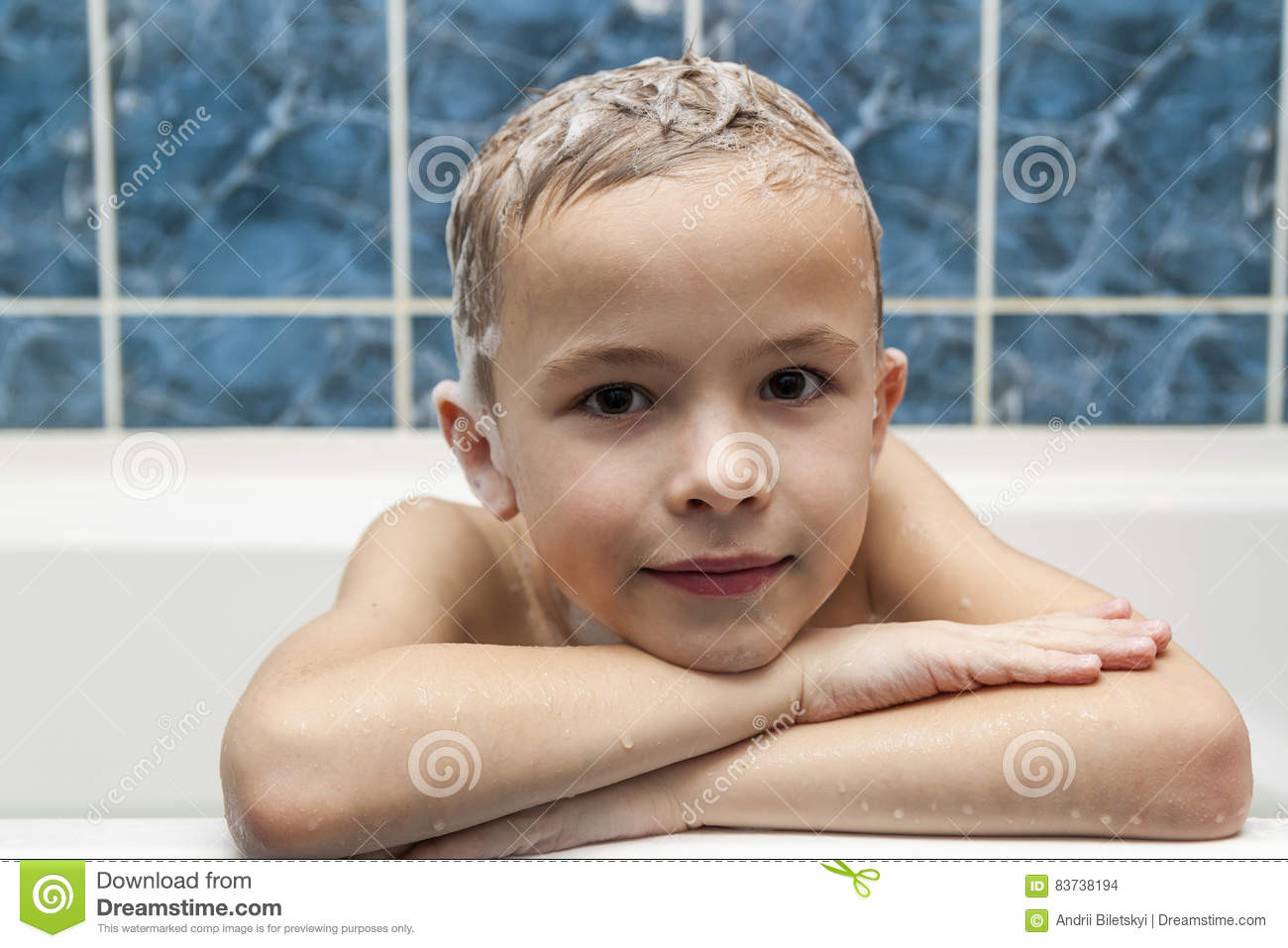 Baby Boy Hair Products
 Adorable Baby Boy With Shampoo Soap Suds Hair Taking