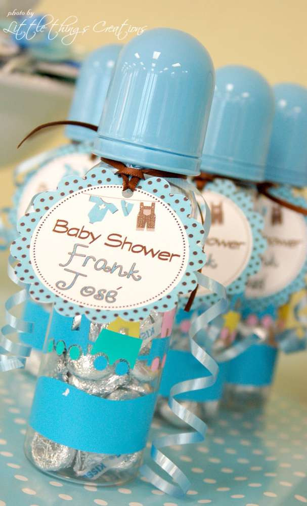 Baby Boy Party Favors
 Brown and Blue clothes and airplane Baby Shower Party