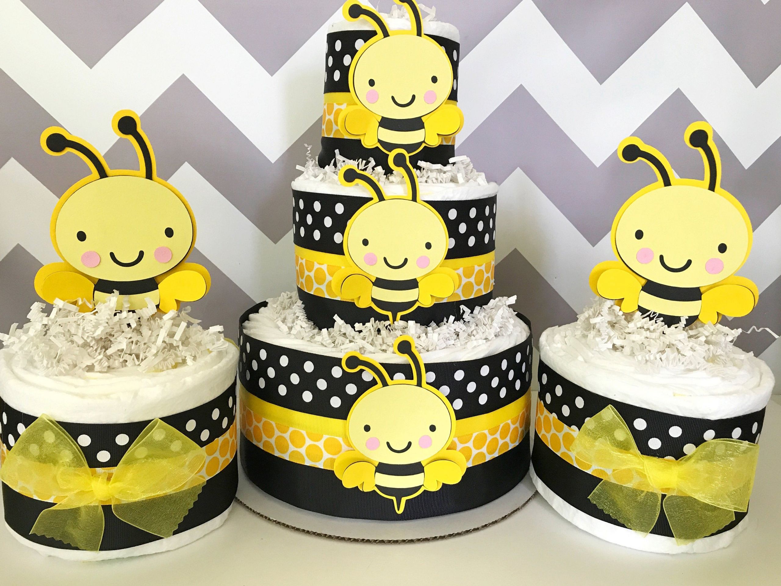 Baby Cake Toppers Party City
 SET OF 3 Bumble Bee Diaper Cakes Bumble Bee Baby Shower