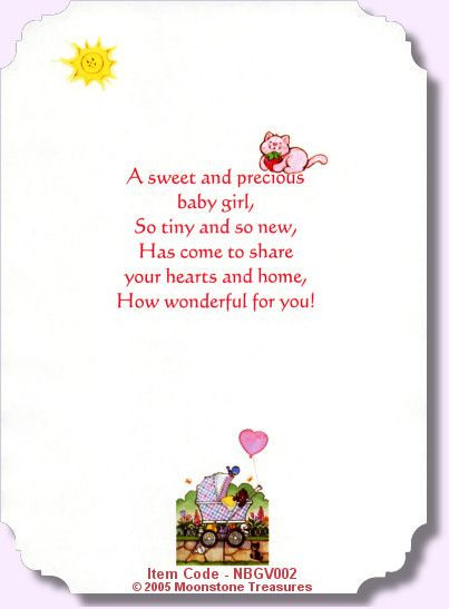 Baby Cards Quotes
 New Baby Girl Verse NBGV002 Card Sentiments