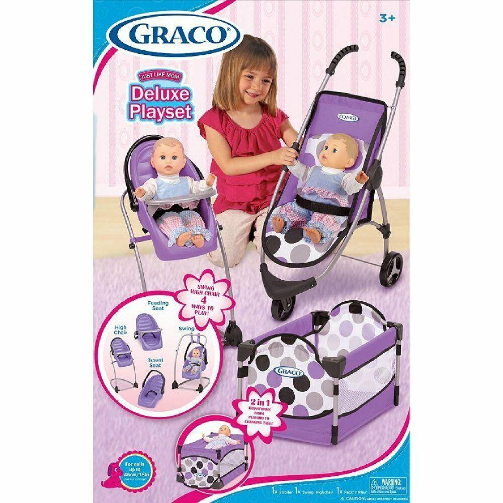 Baby Doll With Stroller Gift Set
 3pc Girls Baby Doll Accessory Set Stroller High Chair