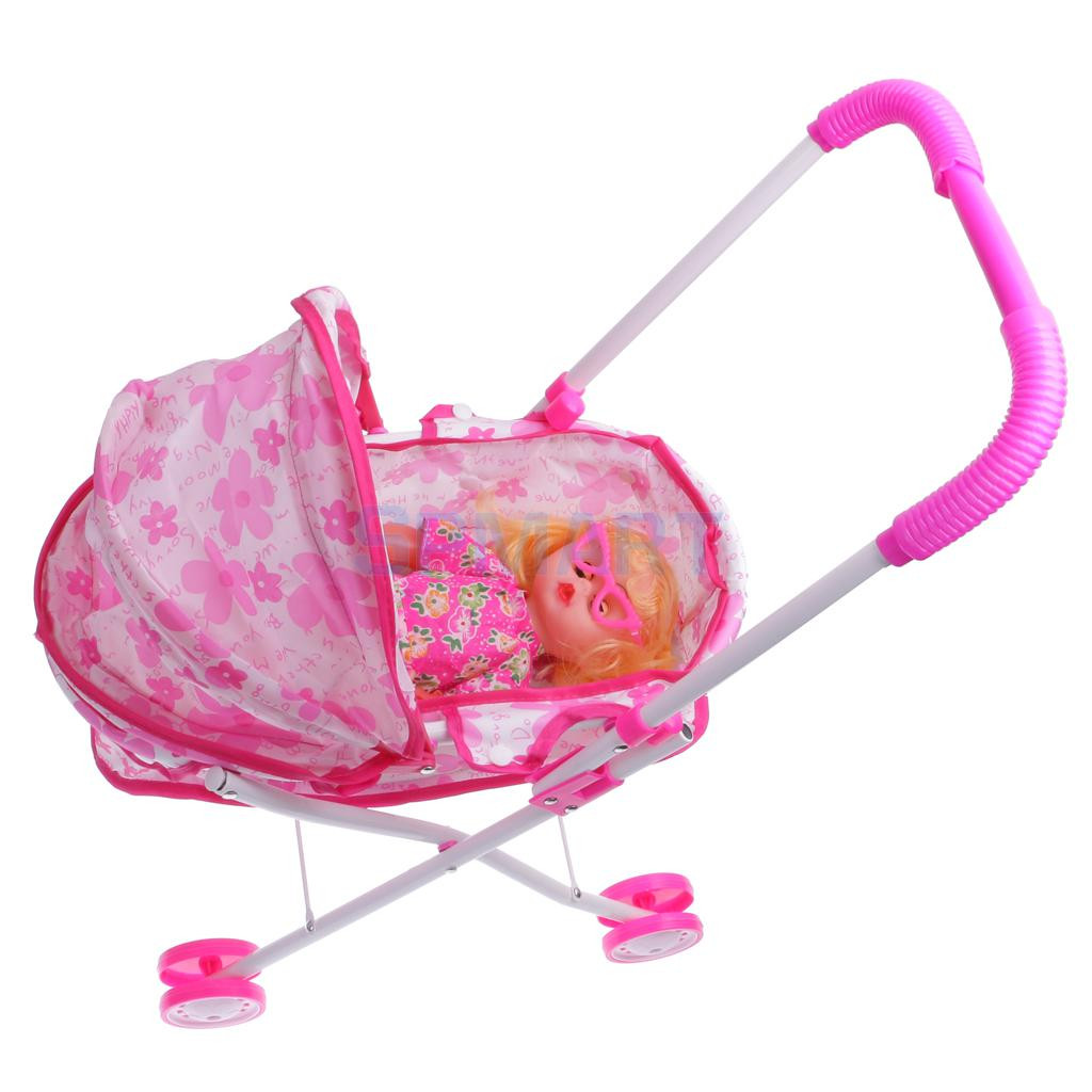 Baby Doll With Stroller Gift Set
 Plastic Doll Stroller w Baby Doll Children Play Pram Toy