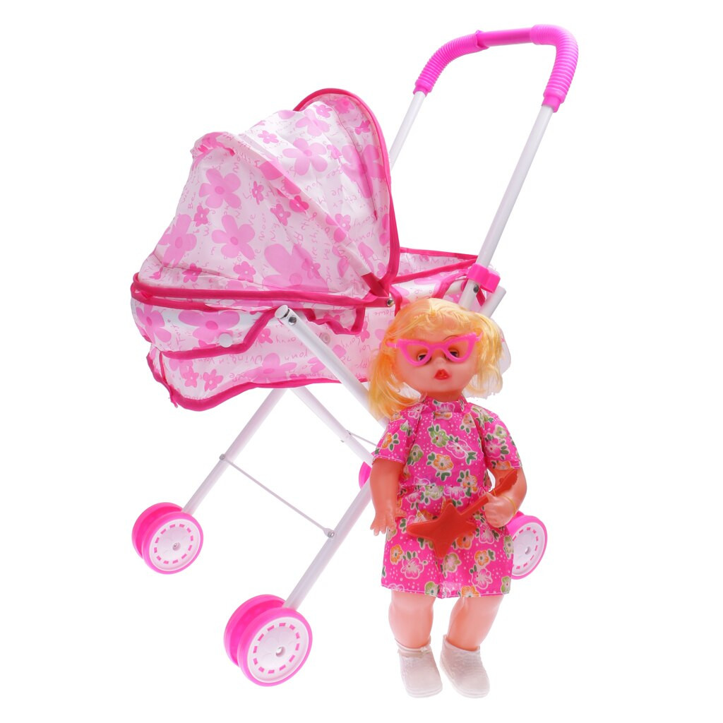 Baby Doll With Stroller Gift Set
 New Cute Plastic Doll Stroller w Baby Doll Children Play