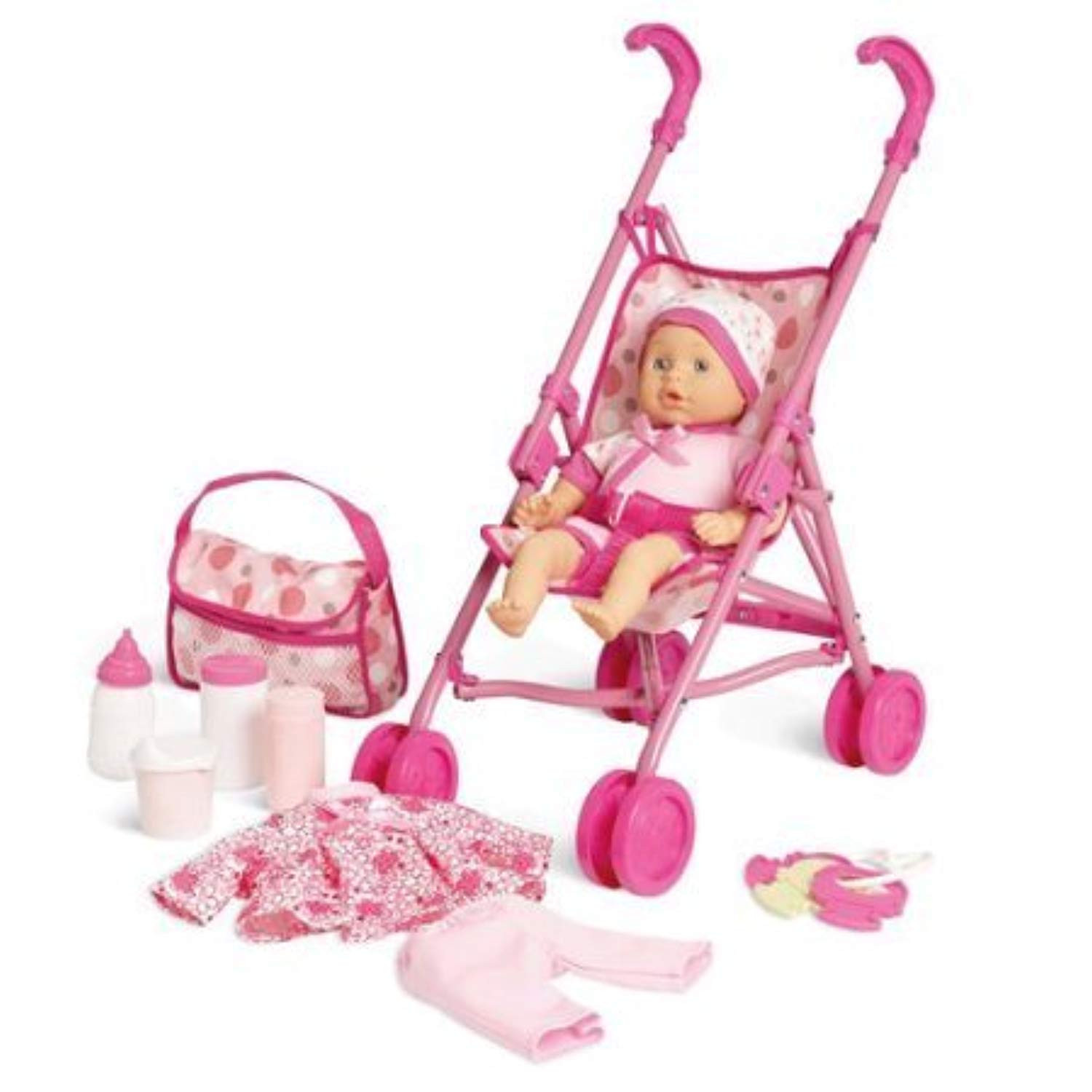 Baby Doll With Stroller Gift Set
 Pink Baby Doll Stroller Play Set with Additional Clothes