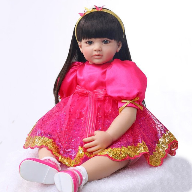 Baby Dolls With Long Hair
 58cm Black long hair bebe reborn 3 4 Silicone Reborn Girl