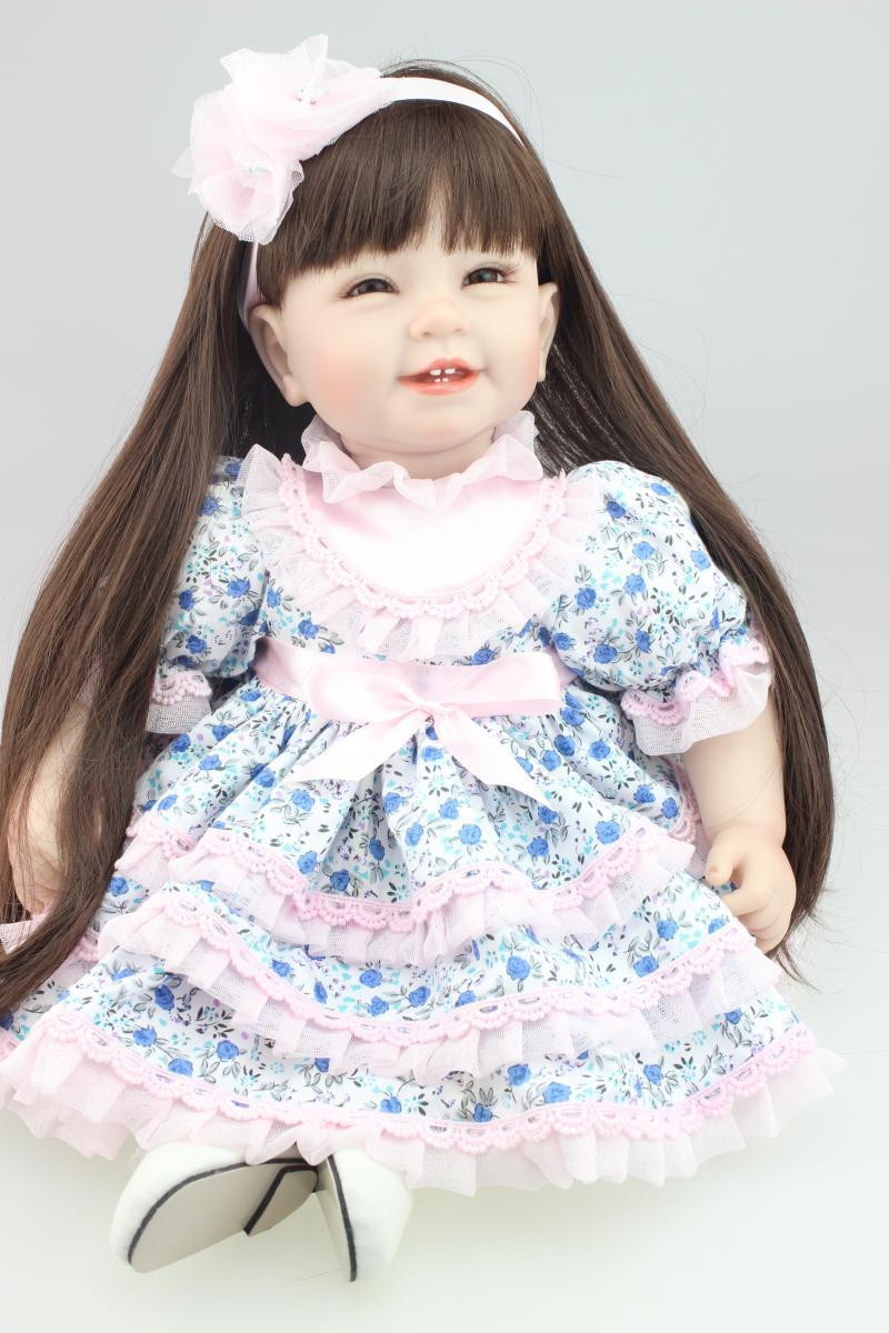Baby Dolls With Long Hair
 55CM Long Black Hair Reborn Dolls with Pastoral Dress for