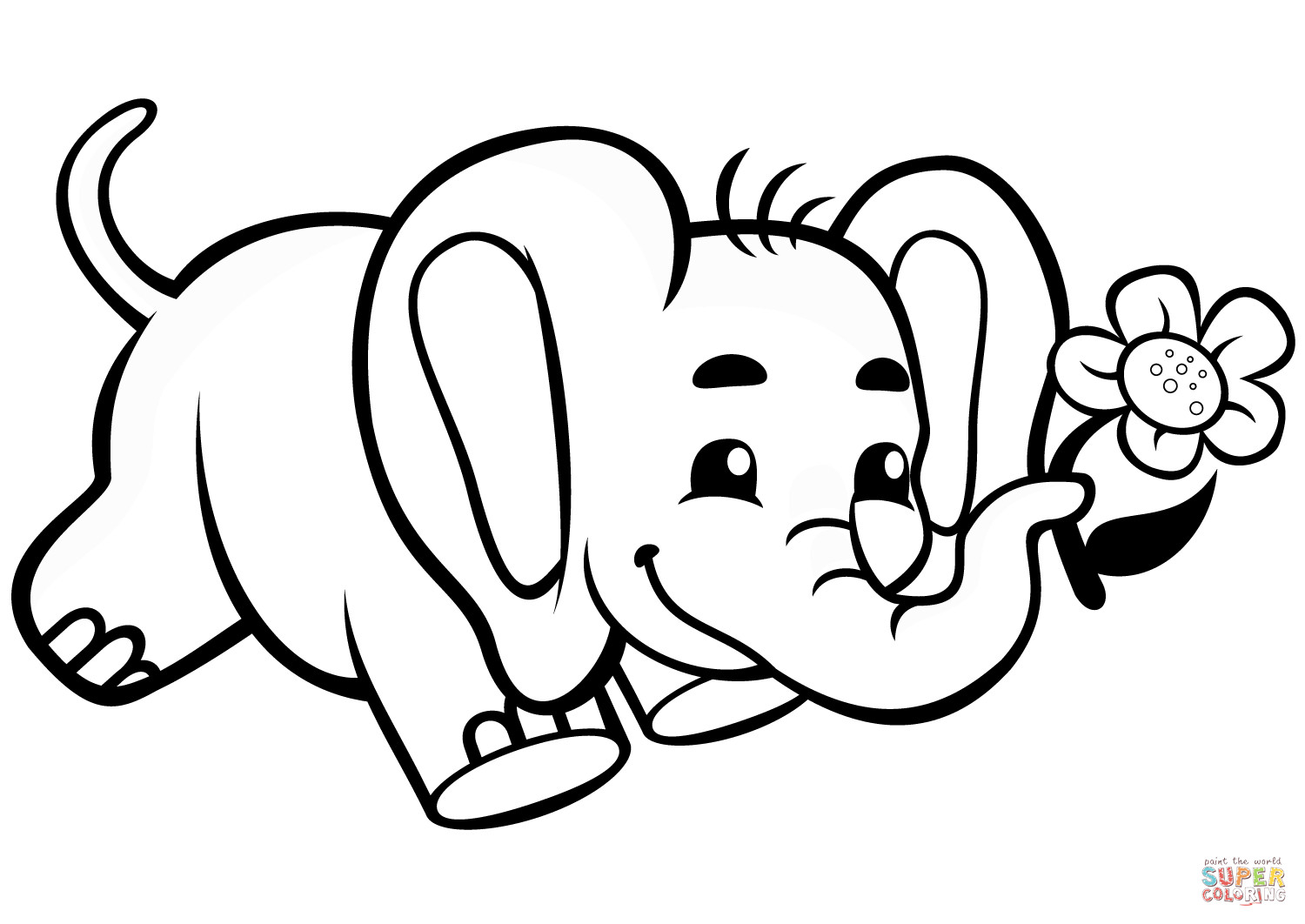 Baby Elephant Coloring Pages
 Cute Baby Elephant with Flower coloring page