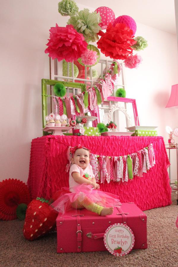 Baby Girl Birthday Party
 Kara s Party Ideas Strawberry 1st Birthday Party