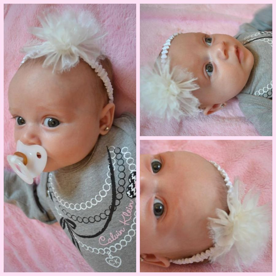 Baby Girl Headbands Diy
 DIY Baby girl headband White poofy fluffy toile rose