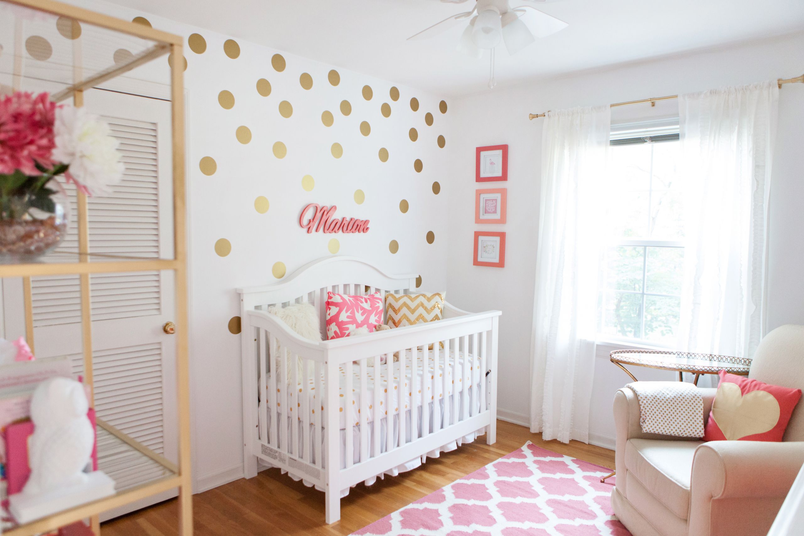Baby Girl Nursery Decor
 Marion s Coral and Gold Polka Dot Nursery Project Nursery