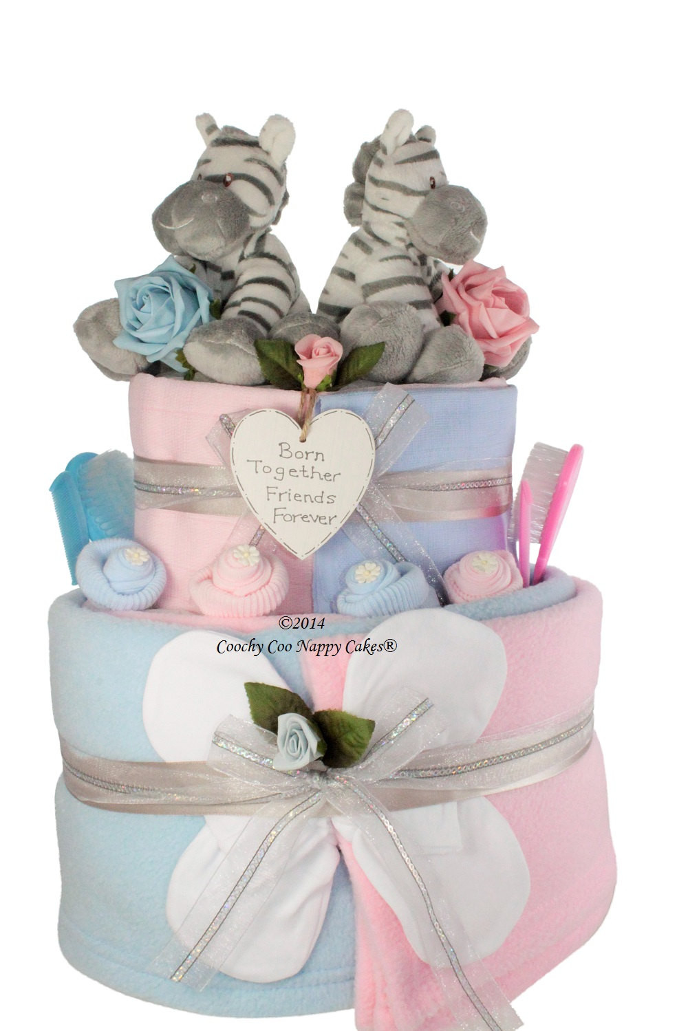 Baby Girl Twins Gifts
 Extra Two Tier Twin Baby Nappy Cake baby shower Gift