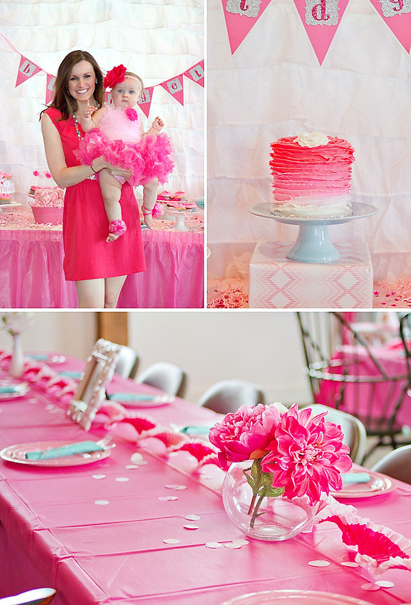 Baby Girls Birthday Party Ideas
 Girly & PINK Ombre First Birthday Party Hostess with