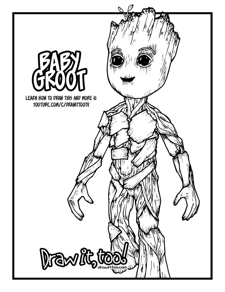 Baby Groot Coloring Page
 Baby Groot Guardians of the Galaxy Vol 2 Drawing Tutorial